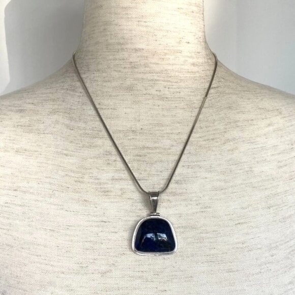 Sterling Silver 925 1.66" Sodalite Hinged Pendant Necklace 18" Snake Chain 24g - Picture 2 of 16
